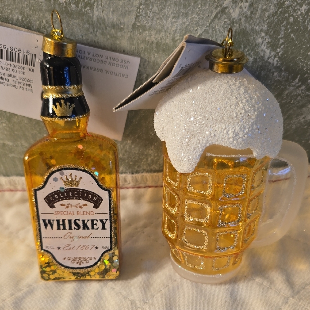Wondershop Whiskey and Beer Mug Ornaments New